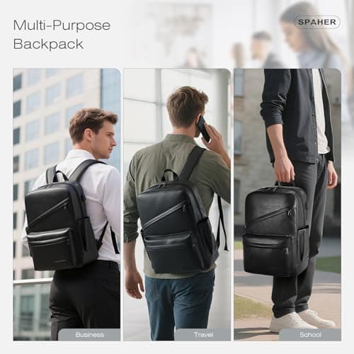 SPAHER 40x30x20 Wizzair Cabin Bag Leather Travel Laptop Backpack 15.6 Inch with USB Charging Port Waterproof School Work College Backpack Men Women Daypack Underseat Carry on Hand Luggage — view 2