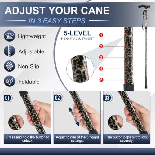 supregear Walking Stick - Adjustable Folding Walking Sticks for Women and Men - Lightweight Portable Collapsible Balancing Aid - Foldable Travel Cane for Ladies Elderly Adults, Leopard — view 3