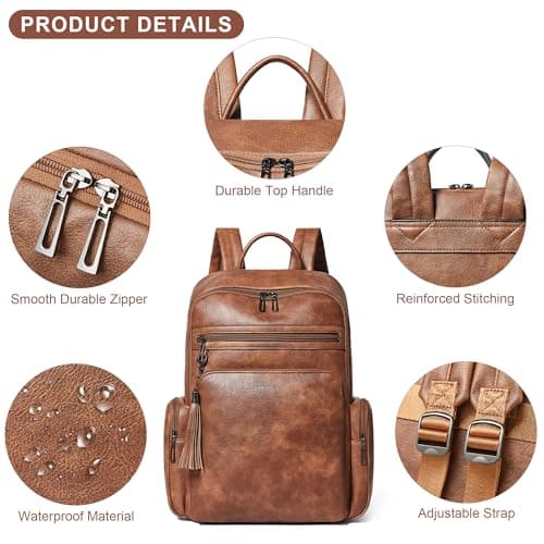 Shrrie Laptop Backpack for Women,Designer Vegan Leather Backpack for Women 16 Inch Computer Backpacks with Laptop Compartment for Business Work College Travel-Brown — view 6