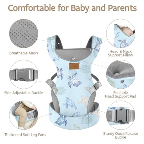 YooxArmor Ergonomic Baby Carrier for 4-36 Month Newborn,Waist 67-150cm,Blue — view 3
