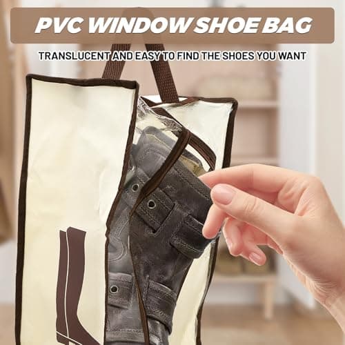 Mritrit Boots Storage, Portable Boots Storage Bag with Handle and Zipper, Dust Proof Welly Boot Bag for Tall Boot, Waterproof Shoe Organizer for Home Storage and Travel, Beige — view 6