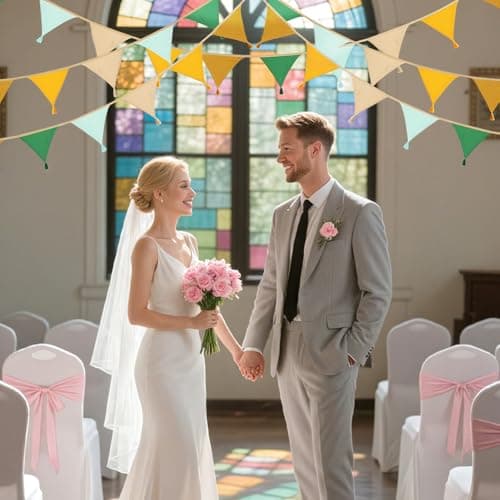 Alaoo Fabric Bunting Banner, 2.6M Triangle Garland Flags with Tassels, Double Sided Colorful Cotton Bunting for Birthday, Wedding, Indoor Activity Party Festivals Decoration (Brownish Yellow) — view 5