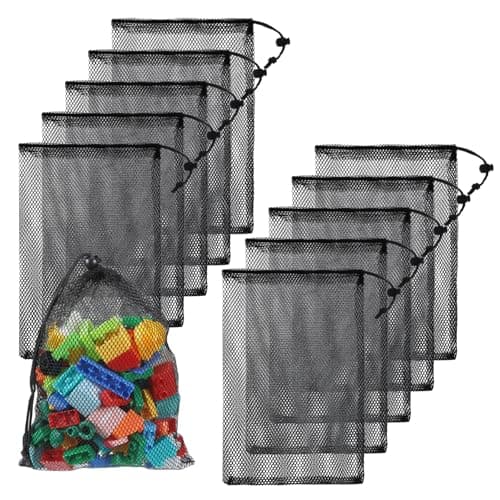 LIQWEI 10 Pcs Nylon Mesh Drawstring Bags, Delicates Laundry Bag, 8x12 Inch