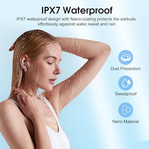 Wireless Earbuds with 6D Stereo, Bluetooth Headphones for Work, Sport Black — view 5