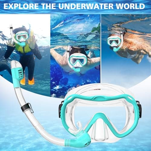Snorkel Set Adults, Scuba Snorkelling Package with Anti-Fog,180° View Snorkelling Goggle,Dry Snorkel Mask for Adult Swimming Diving (Green) — view 4