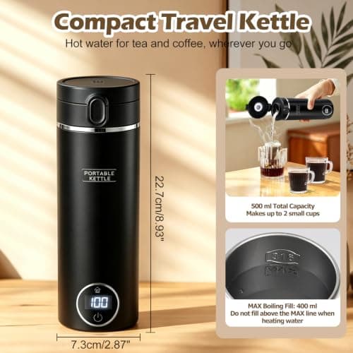 Portable Travel Kettle 500ml, Electric Kettle with 6 Temperature Settings — view 6
