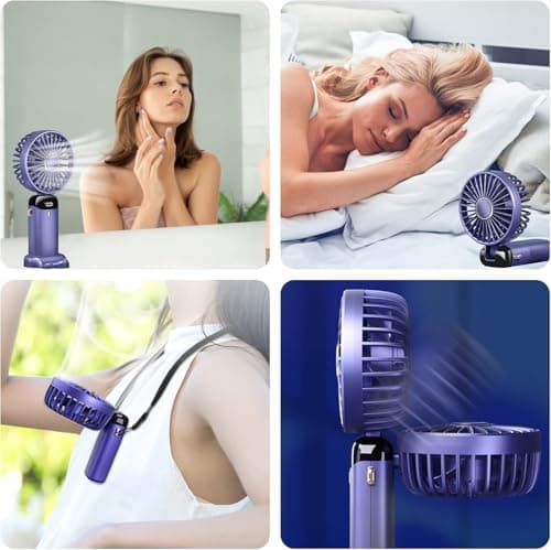 Jsdoin Hand Held Fan,Portable Handheld USB Rechargeable Fans with 5 Speeds,Battery Operated Mini Fan Foldable Desk Desktop Fans with LED Display for Home Office Bedroom Outdoor Travel (WathetBlue) — view 6