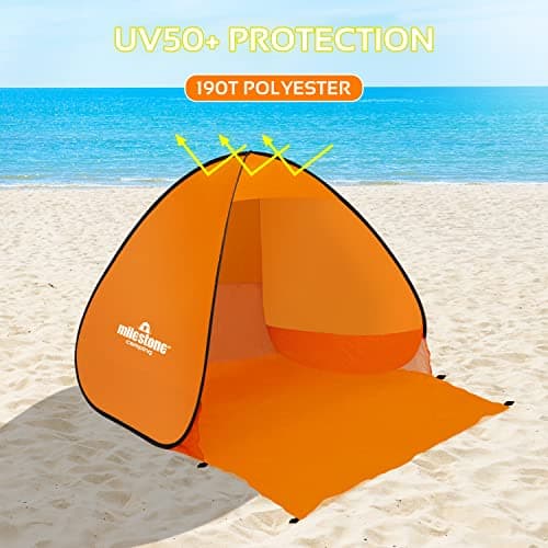 Milestone Camping 18889 Pop Up Beach Tent With Extendable Ground Sheet / UV50+ Protection/Water Resistant/Portable Carry Bag Included / 2 Security Pockets / 110cm x 150cm x 165cm — view 6