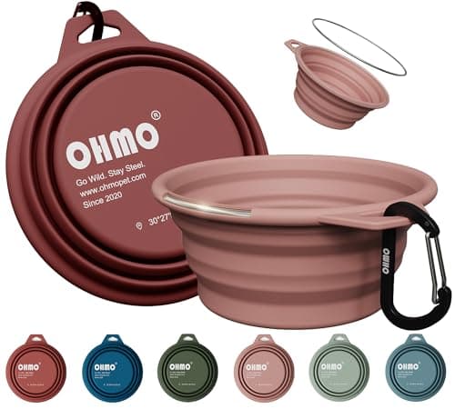 OHMO Collapsible Dog Bowl with Steel Ring, 400ml, 2pcs, Coral&Brick Red