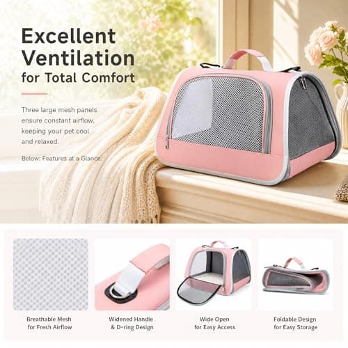 Cat Carrier, Breathable Pet Carrier Bag Guinea Pig Travel Carriers Bag Portable Travel Pet Handbag with Mesh Windows for Small Medium Cats Puppies Airline Approved — view 3