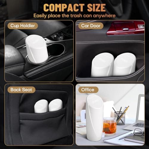 SGLRT Car Trash Can Bin with Lid - Car Garbage Can Cup Holder - White Mini Leakproof Vehicle Trash Garbage Can Bin with 20pcs Trash Bags-Car Organizers and Storage for Front Back Seat Accessories — view 3