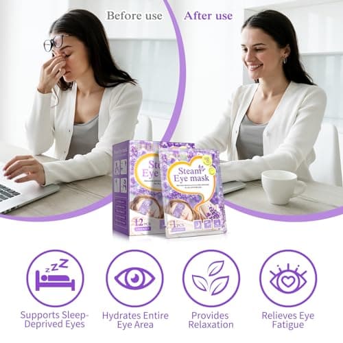 Steam Eye Mask 12 Packs, Lavender Self Heated Eye Mask for Dry Eyes, Dark Circles and Puffiness, Comfortable and Relax Sleep Mask, Relief Stress Eye Fatigue — view 5