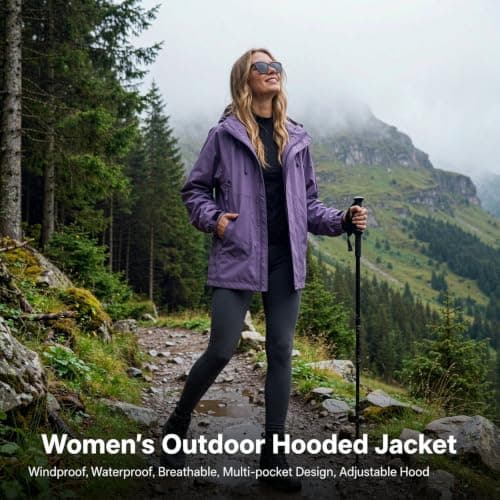 Waterproof Jacket For Women Uk Rain Coats Lightweight Jackets Zip Up Breathable Fashion Cardigans Fleece Sweatshirts Comfy Windproof Hoodie Long Sleeve Ladies Clothing Autumn Winter Hiking, Travel — view 2