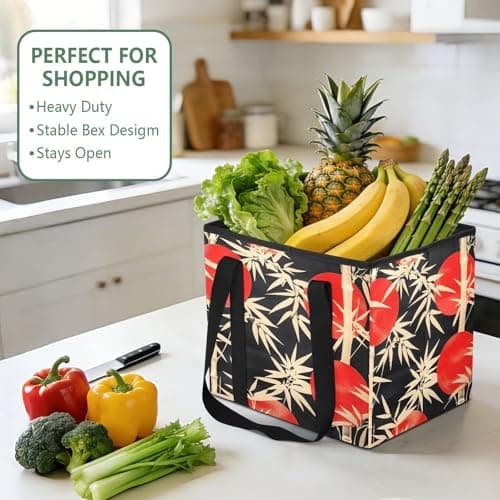Quteprint Car Trunk Organizer, Japanese Bamboos Moon 600D Oxford Foldable Storage Bag with Handles, 13.0x10.8x10.2in, Portable Collapsible Container for Groceries, Kitchen, Picnic & Travel — view 5