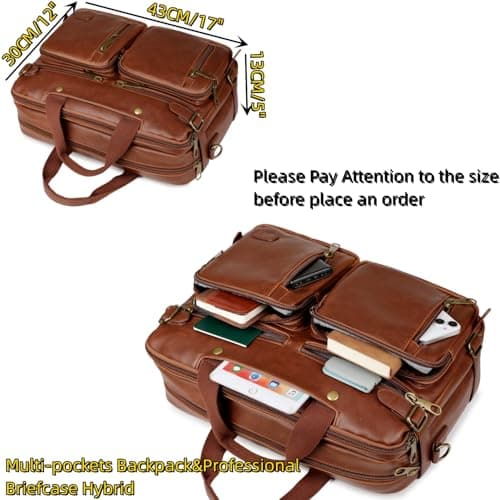 Faux Leather Backpack Briefcase Hybrid 17 Inch Laptop Bag Men's Shoulder Bag Carry On Backpack Shoulder Bag Multi-Purpose Shoulder Bags Work Bag for Men HB-22, brown, M, Retro — view 4