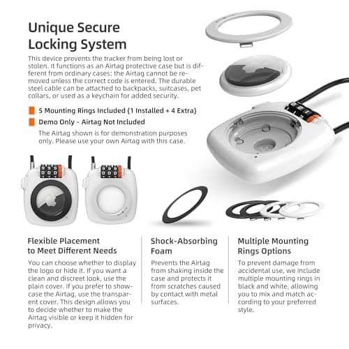 UP Security AirTag Holder with Combination Lock, Works with Apple AirTag Holder, Anti-Theft Air Tag Case with Cable Lock, Air Tagholder for Luggage, Backpack, Suitcase, Travel Safe GPS Tracker Case — view 2