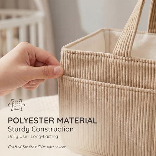 Baby Diaper Caddy Organizer for Changing Table, Portable Corduroy Nappy Storage Basket with Handle, Newborn Essentials Must-Haves, Baby Shower Gifts for Boys Girls Nursery Car Storage Bag(Khaki) — view 3