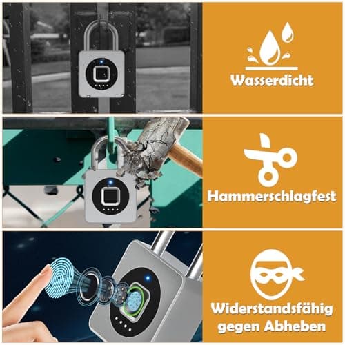Anweller Padlock, Fingerprint & App Unlock, Silber, Weatherproof for Door, Locker, Cellar — view 6
