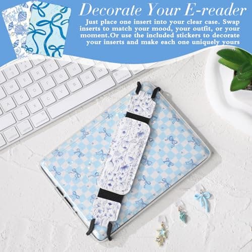 Berirexrion Inserts Cardstock for Clear Case - 12 PCs Blue Back Card Cover Hand Strap Dust Plug Charms for Kindle Paperwhite 11th 12th E-Readers Tablet Accessories Finger Grip Holder — view 6