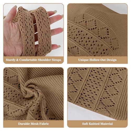 Havnix Crochet Mesh Beach Tote Bag for Women, Foldable Knit Boho Hobo Shoulder Handbag, Casual Shopping Travel Summer Holiday Bag (Khaki) — view 6