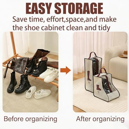 3 Pcs Boot Storage,Short and Tall Boots Storages,Portable Protector Bag Dust Proof Travel Shoe Bags with Handle Boots Organizer for Packing Travel and Daily Use — view 3