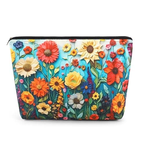 DAMILY Makeup Bag Small Floral Canvas Cosmetic Bags for Women Zipper Purse