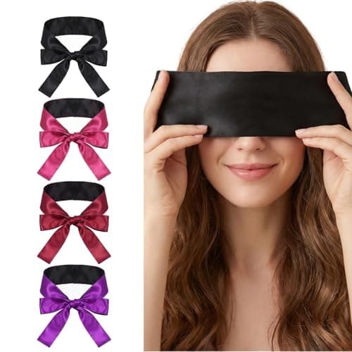HJZHII 4Pcs Silk Satin Eye Mask, Satin Silk Eye Covers Soft Comfortable Blindfold Sleeping Masks Adjustable Blackout Eyes Cover V-Shaped Satins Sleep Masks for Women Men Valentine's Day Gift