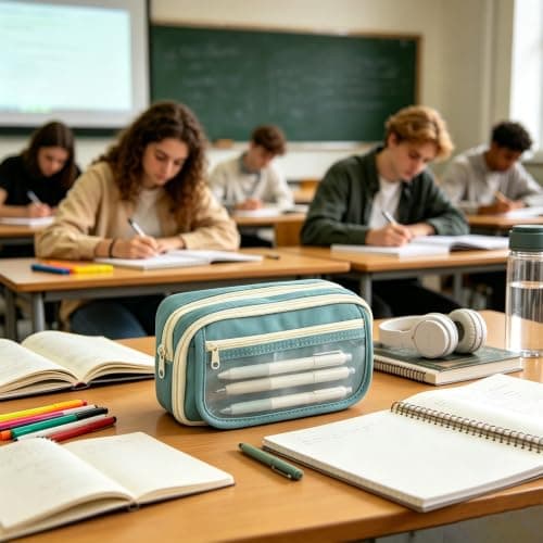 TIECHI Large Capacity Pencil Case, Clear Pencil Case with Compartments, Oxford Fabric Stationery Set for Girls Boys, Cute Pencil Cases for School Supplies, Back to School Stationery Supplies (Blue) — view 2