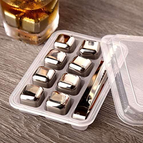 Stainless Steel Whiskey Stones Luxury Gift Set, Reusable Ice Cubes with Barman Tongs and Freezer Tray — view 3