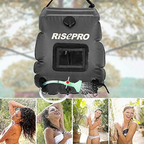 RISEPRO Solar Shower Bag, 5 gallons/20L Solar Heating Premium Camping Shower Bag Hot Water with Temperature 45°C Removable Hose on/off Switchable Shower Head Hiking Climbing Summer Shower Black K8 — view 6