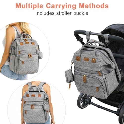 LN COZY CORNER Baby Changing Backpack – Stylish Multifunctional Large Nappy Bag with Built-In Changing Mat, Insulated Bottle Pockets, and Multiple Compartments for Mum & Dad (Grey) — view 2