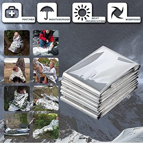 KAHEIGN 14Pcs Emergency Foil Blanket, 160CM x 210CM Emergency Mylar Thermal Blanket Silver Highly Reflective Foil Film Survival Blankets for Outdoor Camping Hiking Survival Marathons or First Aid — view 2