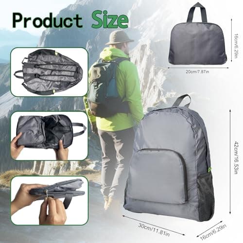 Ultra Lightweight Rucksack Small Backpack Foldable Compact Daypack, Gray — view 2