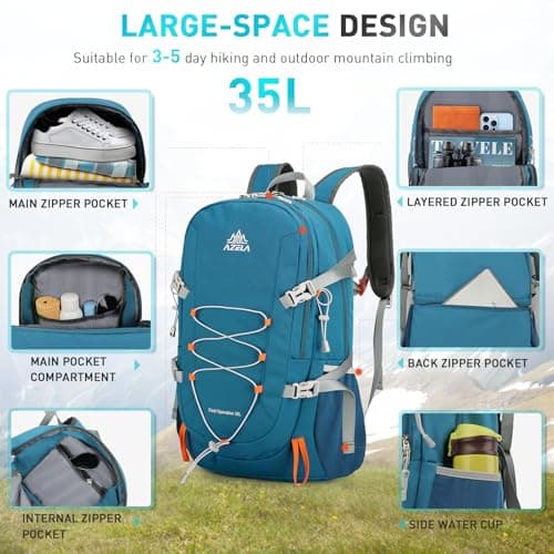 Geila Rucksack 35L Hiking Backpack，Mountaineering Backpack with Rain Cover for Travelling Outdoors Camping Mountaineering Hiking Cycling Climbing (35L-Blue) — view 2