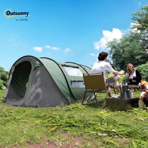Outsunny 3 Person Pop-up Camping Tent w/Ground Sheet 4 Windows Dark Green — view 2
