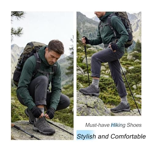 TRAILBLITZ Walking Shoes Mens Lightweight Non Slip Comfortable Hiking Boots Climbing Trekking Outdoor Camping Trainers Mesh Lining Casual Men's Lace-Ups (7.5 Man,Gray) — view 2