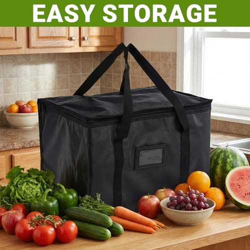 2 Pcs Insulated Cooler Bag Box, Thermal Food Delivery Bag with Zipper Seal, 40L Reusable Insulation Shopping Bags Picnic Lunch Bags Foldable Cool Box for Shopping Camping Family BBQ Picnic (Black) — view 5