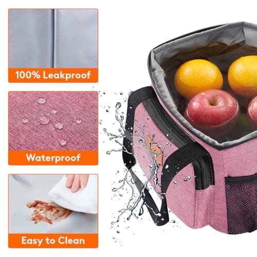 Lifewit Lunch Bag 9L 12 Can Insulated Lunch Box Soft Cooler Cooling Tote for Adult Men Women, Pink — view 5