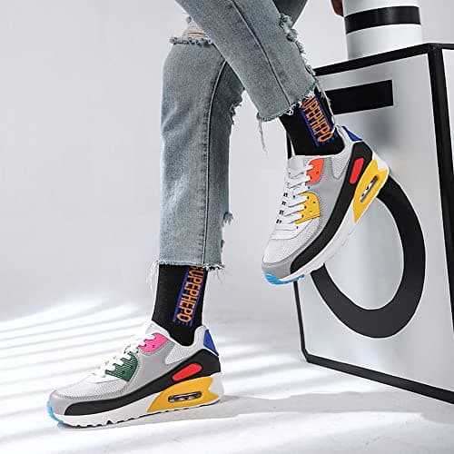 Padgene Men Women Running Shoes Sports Trainers Breathable Lightweight Sneakers Air Cushion Low Top Footwear Waking Fitness Lace up Shoes for Walking Gym Jogging Fitness Athletic Casual Yellow — view 2