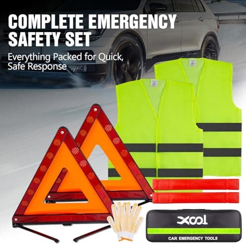 XOOL Emergency Warning Triangle Kit – Roadside Safety Kit with Reflective Warning Triangles, High-Visibility Safety Vests, Storage Bag & Gloves for Car Breakdowns & Emergencies — view 2