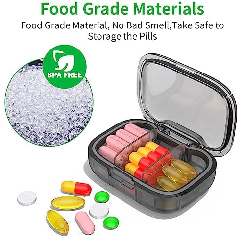 2 Pack 3 Compartment Small Pill Box, Moisture Proof Pill Case, Travel Pill Organizer for Pocket Purse, Daily Portable Medicine Vitamin Box, Fish Oil Box, Supplement Box (Black+Orange) — view 5