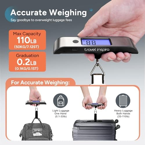 travel inspira Rechargeable Luggage Scale, USB-C Digital Suitcase Scale — view 6