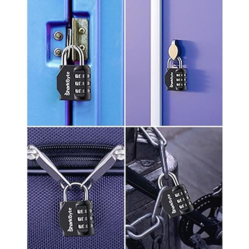 SharkByte Small Luggage Locks 3 Pack - 3 Digit Combination Padlocks, Weatherproof Outdoor Security Lock for Suitcases, Travel Bags, Gym Lockers, Bikes, & Storage Coded Lock — view 2