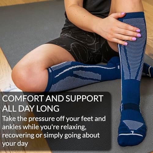 360 RELIEF 1 Pair Compression Socks for Women & Men - 15-20 mmHg, Enhanced Cushioned Fit, Soft & Breathable for Sports, Travel, Running, Pregnancy, M/L, Navy Blue + Laundry Bag — view 6