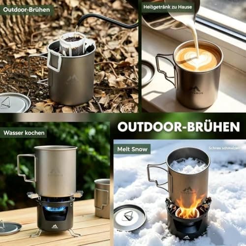 THTYBROS Titanium Cup 450ml (15oz) Ultralight Camping Mug with Foldable Handle & Lid, Pure Titanium Cookware for Outdoor Hiking, Backpacking, Picnic, and Campfire — view 4