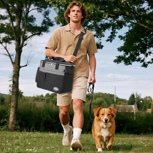 TAIHOYIN Dog Travel Bag for Pet Kit Outdoor with 2 Food Bags + 2 Collapsible Bowls + Feeding Mat + Dog Treat Bum Pouch 7-Piece Set for Pet Accessories Organizer for Traveling Walking Camping, Black — view 2