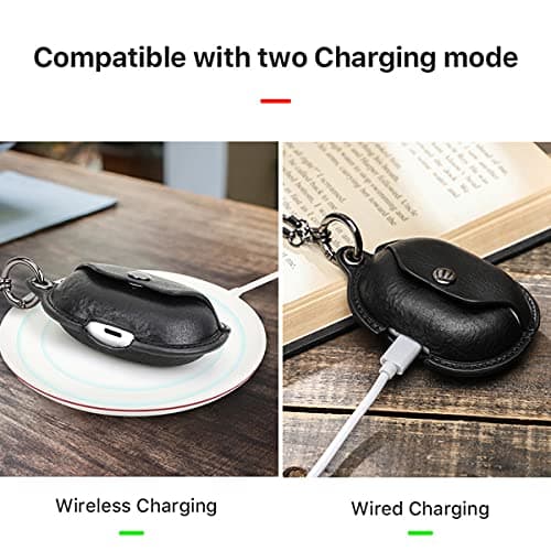 Hiram Real Vegan Leather Case Cover suitable for Freebuds Pro with Necklace Genuine Leather Earphone Case Wireless Charging Case — view 3