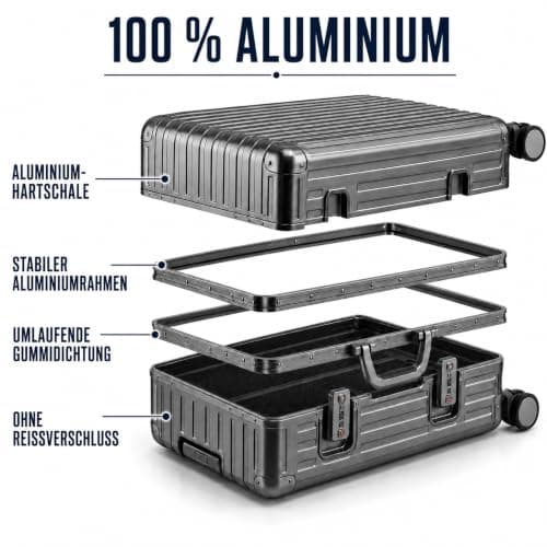 Aluminium Travel Suitcase Hard Shell Suitcase Trolley Suitcase Hand Luggage Telescopic Handle TSA, 4 Wheels, graphitegray, Großer Koffer, Suitcase — view 3