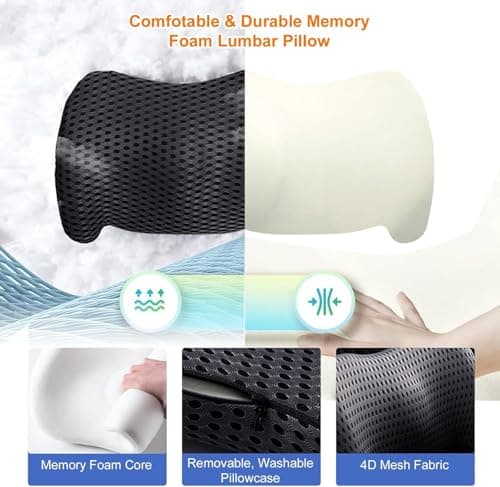 Lumbar Support Cushion for Car, Ergonomic Memory Foam Back Pillow for Office Chair, Breathable Mesh Lumbar Cushion for Sofa and Bed, Portable Back Support for Travel and Driving, 39 x 30 x 12 cm — view 3