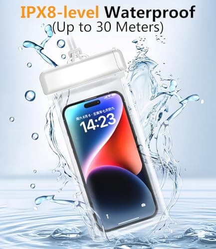 HOMTERN Waterproof Phone Pouch,2 Pack IPX8 Waterproof Phone Case for Swimming,Large Waterproof Cases Fits 7.2" Phones with Case for iPhone 17 16 15 14 Pro Max and Other Cell Phones White — view 2
